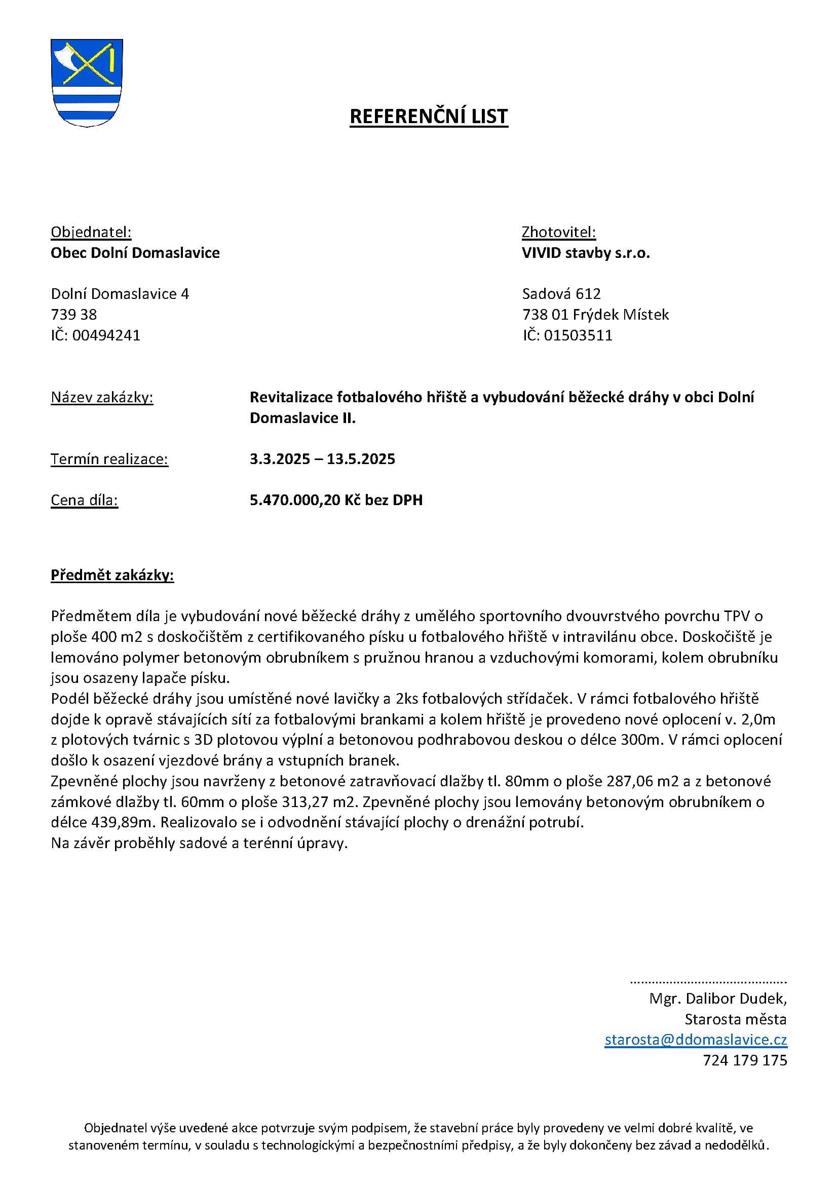 Dolní Domaslavice – revitalizace hřiště a běžecká dráha