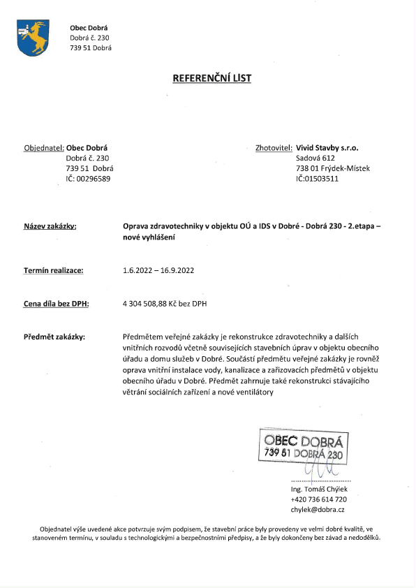 Dobrá – oprava zdravotechniky OÚ a IDS