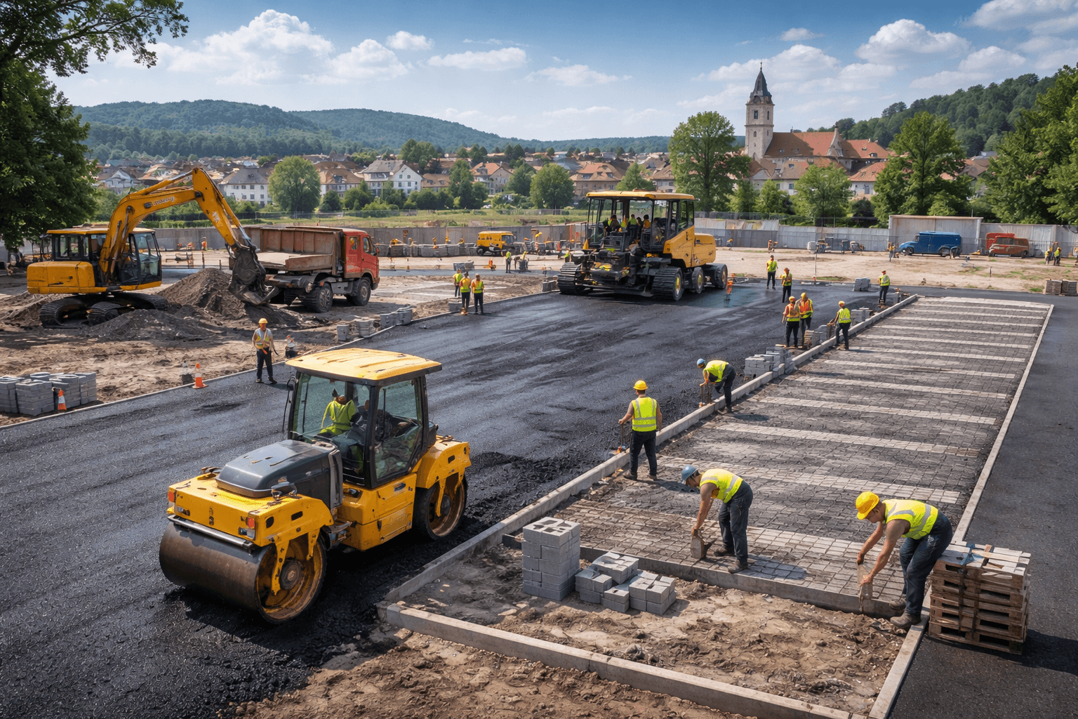 Dokončená stavba komunikace a parkovacích ploch realizovaná firmou VIVID stavby